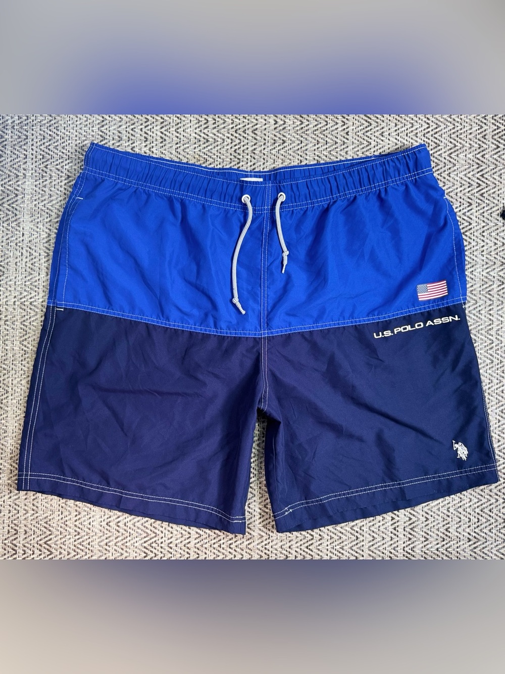 U.S. Polo Assn Swim Trunks Men 3XL Blue Colorblock Mesh Lined Board Shorts